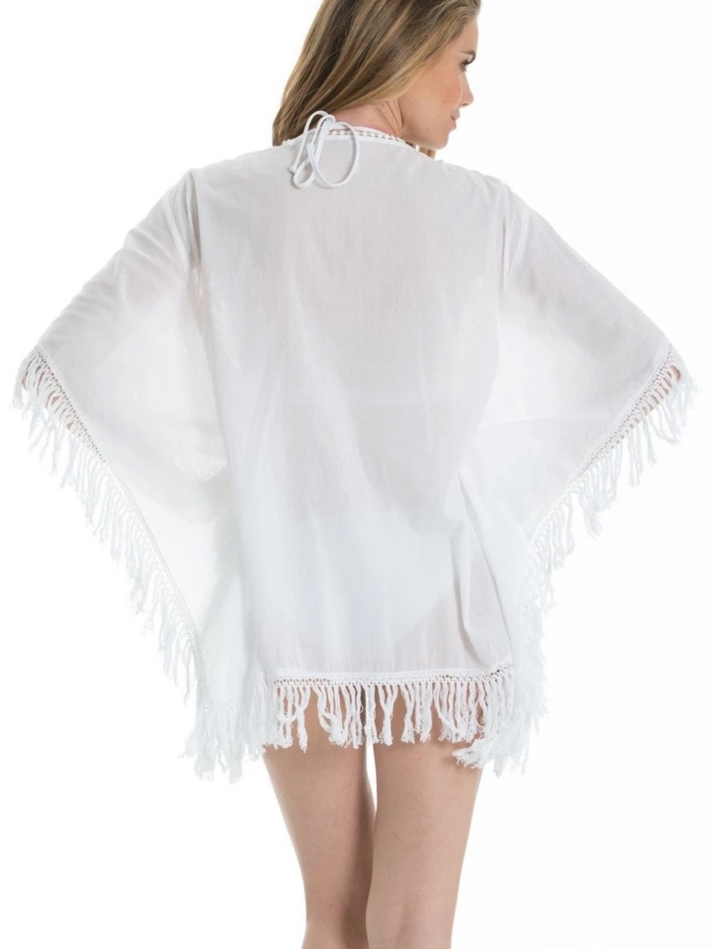 Elan White Crochet and Lace Boho Fringe Swim Coverup OS (S, M, L) - Picture 2 of 16